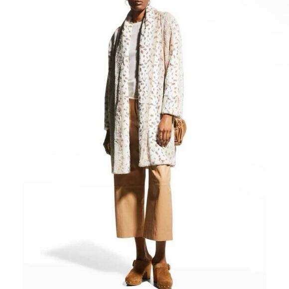 Johnny Was Artic Lynx faux fur coat jacket cardigan duster animal size L large - Picture 1 of 11